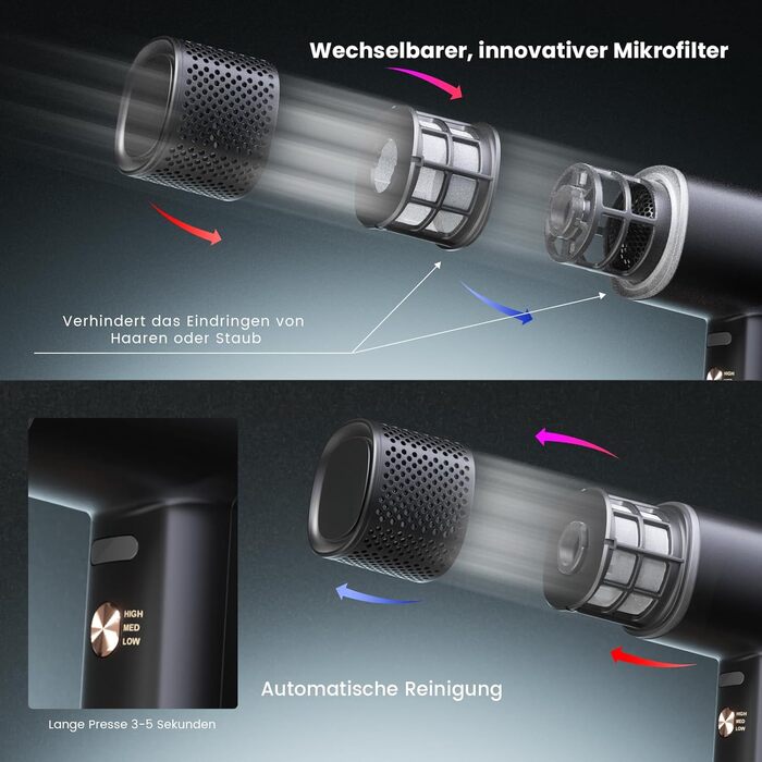 Іонізатор для волосся Föhn: Швидкий фен з дифузором для жінок та чоловіків, 3 режими, 2 швидкості, чорний