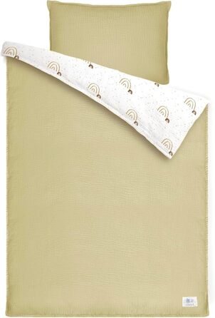 Комплект постільної білизни Lulumoon для дитячого ліжечка 100x135 см: простирадло 100x135 + наволочка 40x60 см з бавовни Oeko-TEX Standard – легка та комфортна постільна білизна для малюків (муслін-веселка, 100x135 см + 40x60 см)