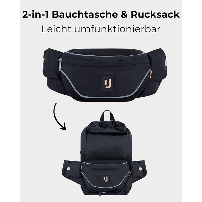 Чоловіча та жіноча поясна сумка Johnny Urban Jimmy 2в1 - рюкзак, складаний, для фестивалів, мультифункціональна, водовідштовхувальна (Чорний)