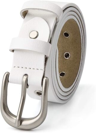 Жіночий шкіряний ремінь з металевою пряжкою для джинсів Dreess, ширина 1.1 см (M: 105 см, підходить для обхвату талії 85-94 см, колір: білий)