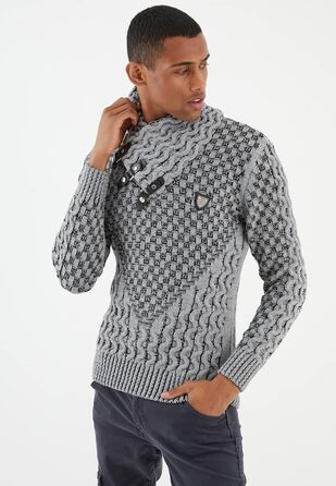 Чоловічий в'язаний пуловер Leif Nelson з коміром-стійкою, теплий зимовий пуловер, regular fit, для повсякденного та ділового стилю, доступний у різних розмірах та кольорах (3XL, сіро-чорний)