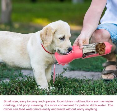 Подорожній набір для собак: миска, пляшка та диспенсер корму (рожевий, 350 мл)