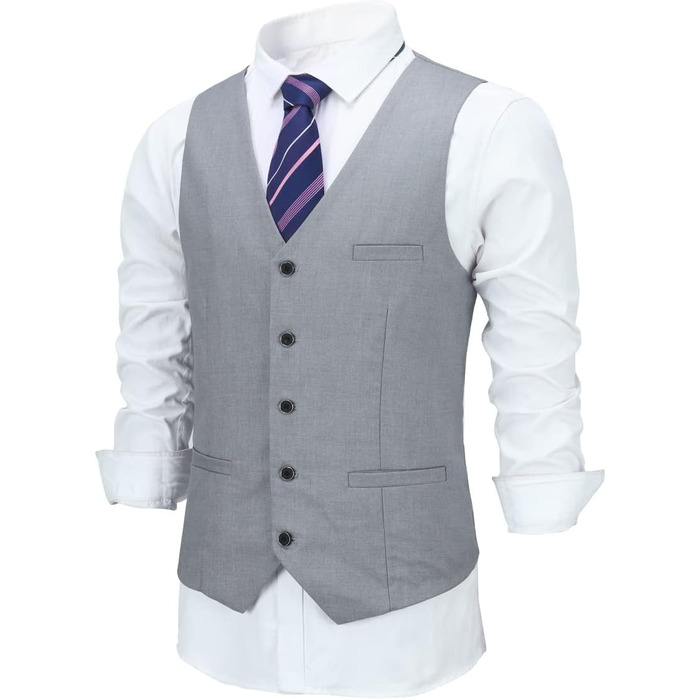 Чоловіча жилетка Allthemen V-подібний виріз, однобортна, Slim Fit, для ділового костюма (3XL, світло-сіра)