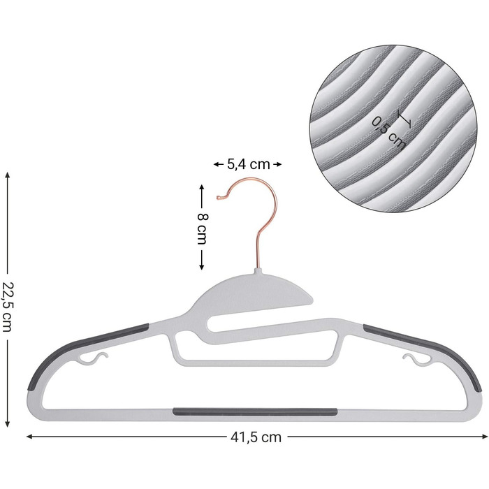 Набір вішалок SONGMICS 30 шт., для костюмів, з пластику, преміум-якість, антиковзаюче покриття, економія місця, 0,5 см товщина, гачок рожевого золота, поворот на 360°, ширина 41,5 см, світло-сірий + темно-сірий