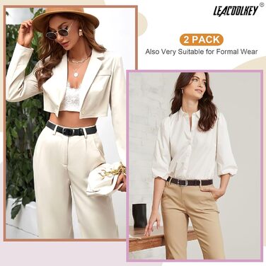 Жіночі шкіряні ремені LEACOOLKEY з пряжкою, 2 шт. - для джинсів та штанів, розміри XXL (117-127 см) та XL (107-117 см)