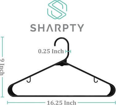 Плечики для одягу Sharpty з пластику, 50 шт. - для шафи, пальто та сорочок, міцні, економія місця, чорний колір