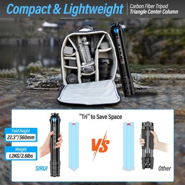 Штатив SIRUI AM124 Carbon з кульковою головкою AM01, легкий туристичний штатив, сумісний з Acra, водонепроникний, 159 см, навантаження 12 кг