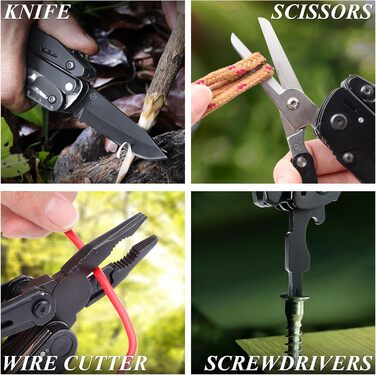 RoverTac Multitool Pocket Knife Tool Gifts: 18-in-1 Multifunction Tool Camping Accessories, Multitools Folding Knife Pliers Scissors Saw Corkscrew Bottle Opener, 9-Pack with Nylon Sheath