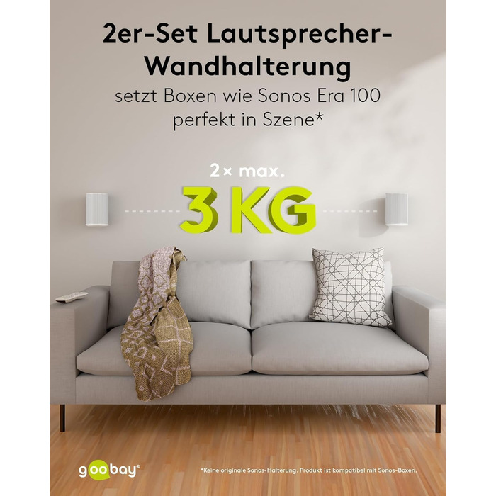 Настінний кронштейн-підставка для колонки Sonos Era 100 від Goobay, білий, з кабель-менеджментом, висота 71 см, вантажопідйомність 3 кг (71983)