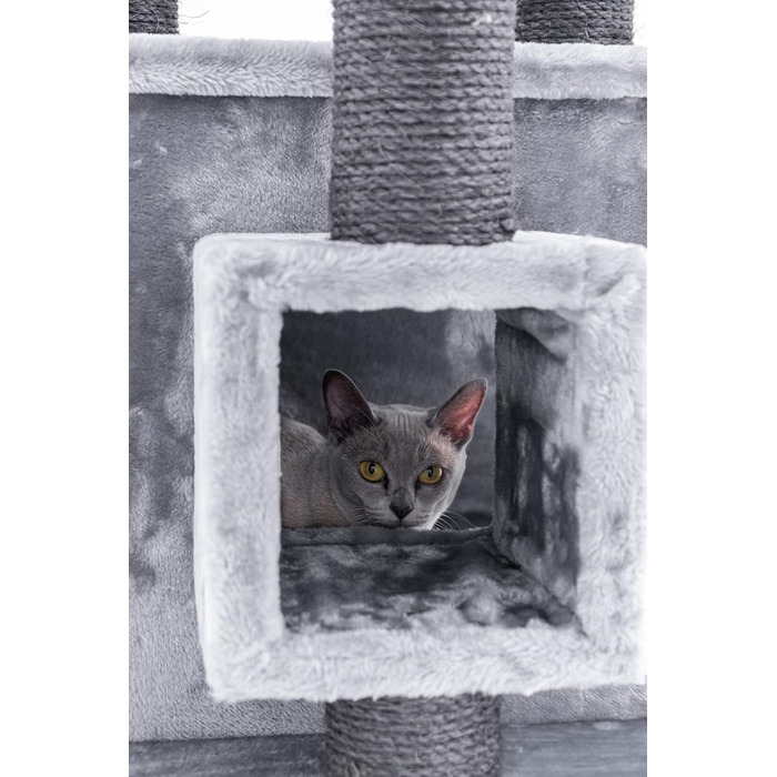 Котячий будиночок Petrebels Cleopatra: когтеточка, лежанка, печера, 134 см, бежевий/сірий