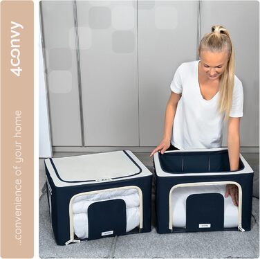 Sturdy Foldable Clothes Storage Box with Zipper, Metal Frame - [2024 IMPROVED MATERIAL] Bedding Storage Bag - Sturdy Clothes Storage Box - 2x66L