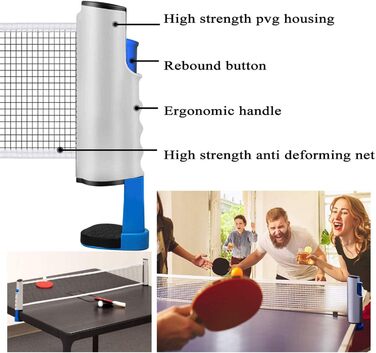 Знімне сітко для настільного тенісу, 190 см (макс), сітки для настільного тенісу, регульоване знімне сітко, портативне запасне сітко для столу для пінг-понгу, офісного столу, обіднього столу (Сірий, Синій)