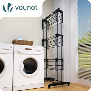 Вounot® Сушарка для білизни Торгова вежа, 4 яруси, компактна, складна, з колесами та бічними крилами, сушильна вежа для дому та вулиці, 125x62x173 см, чорна