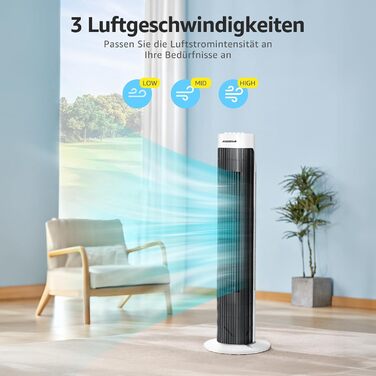 Вентилятор вежний Aigostar Leise Turmventilator 76 см з осциляцією та таймером - 3 швидкості, 45 Вт