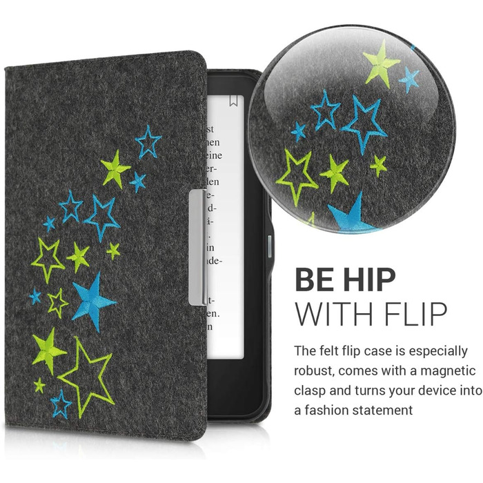 Чохол kwmobile для Tolino Vision 1/2/3/4 HD: тканинний, з принтом зірок, світло-зелений, синій, темно-сірий
