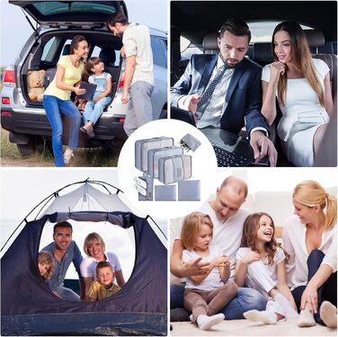 Органайзер для валізи AiQInu, набір 7 шт: кубики для пакування, сумки для одягу та взуття, сірий