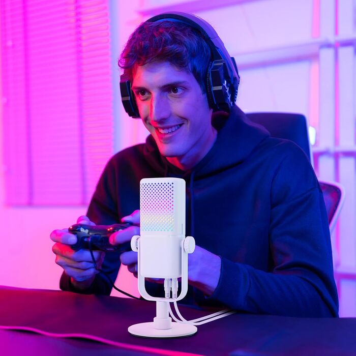 TONOR TCX3 Мікрофон для геймінгу з RGB підсвічуванням, конденсаторний, з регулюванням гучності та моніторингом, 30 годин роботи від акумулятора, сумісний з Xbox, Capture картами, для стрімінгу та подкастингу