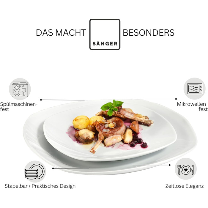 Набір сервірувальних тарілок Sänger Bilgola (2 шт.) – порцеляна, білий колір, 23 x 34 см. Підходять для м'яса, риби та закусок. PREMIUM COLLECTION. Можливе миття в посудомийній машині.