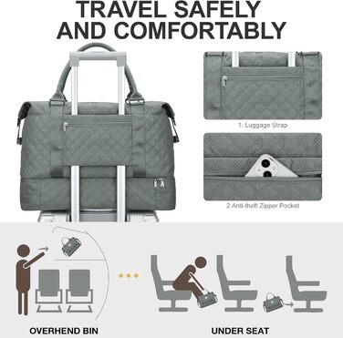 Спортивна сумка для жінок, дорожня сумка-дуffel, фітнес-сумка, дорожня сумка на вихідні з відділенням для взуття та косметичкою, водовідштовхувальна, бежева (E8-армійний зелений)