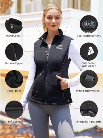 Електрична гріюча жилетка для жінок, чорна, з акумулятором 7.4V 10000mAh, 3 режими нагріву, ідеальний подарунок на Різдво