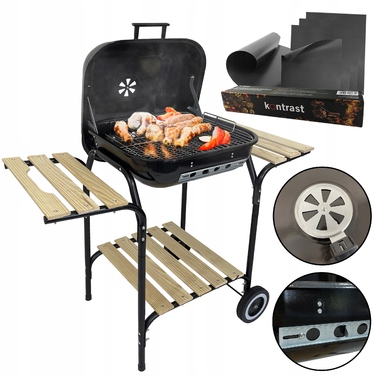 Переносний вугільний гриль для саду з кришкою та 3 полицями, BBQ 1013