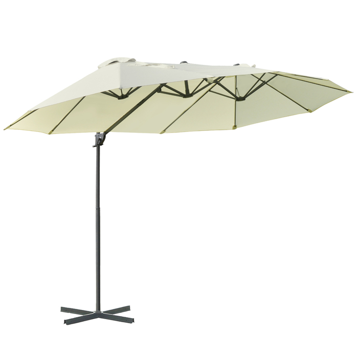 Outsunny Double Canopy Umbrella, Pergola Umbrella, Double Umbrella with Crank, Adjustable Garden Umbrella, Sun Shade, Metal, Cream White, 440 x 270 x 250 cm | Aosom