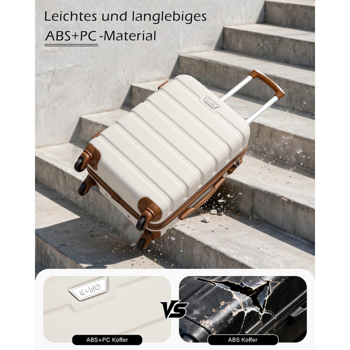 Валіза COOLIFE з жорстким корпусом, тріляк, ручна валіза з TSA-замком та 4 колесами (білий/коричневий, велика валіза)