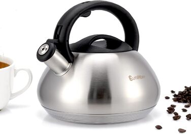 Електричний чайник EliteHoff 3L з нержавіючої сталі з автоматичним свистком, срібного кольору, для індукційних плит (E-5114)