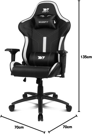 Професійне ігрове крісло DRIFT GAMING DR350 ергономічне, з 4D-підлокітниками, подушками під поперек та шию, нахил 135°, безшумні колеса, чорно-біле