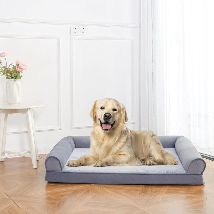Amazon Basics Foam Dog and Pet Couch Bed with Removable Cover, Grey, (L x W x H) (U-shaped Sofa - Grey, 112 x 89 x 20 cm)