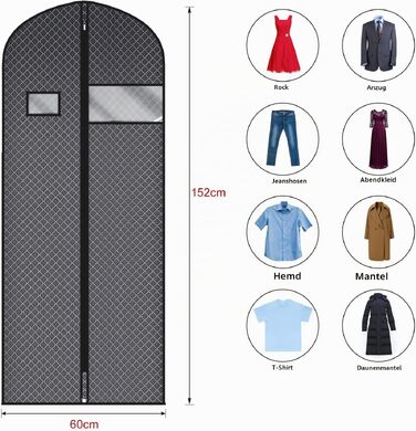 Чохол для одягу та костюмів Univivi, 60x102 см, чорний, комплект 5 шт