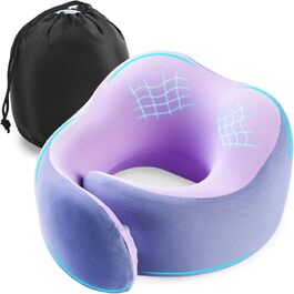 Подушка для шиї Gemice для подорожей, літака, з кріпленням на липучці, з піною з пам'яті, для дорослих, аксесуари для літака, сіра та фіолетова