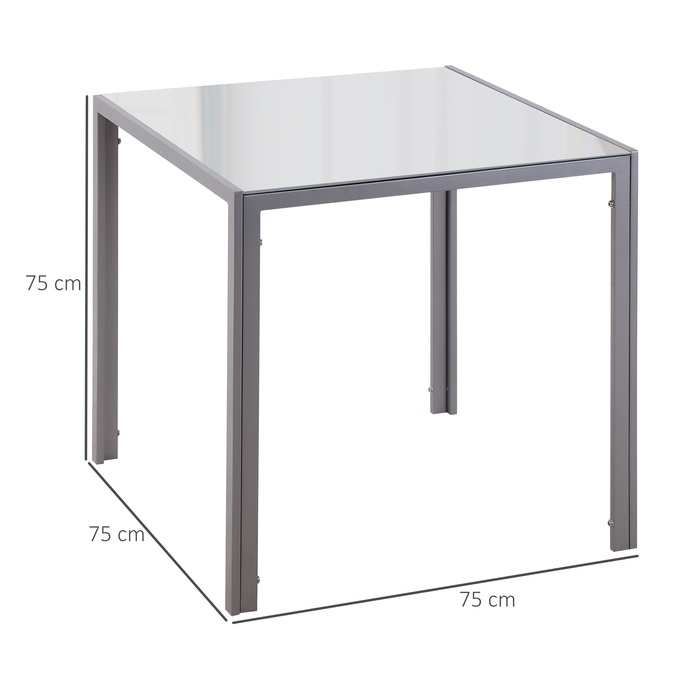HOMCOM Square Glass Dining Table - Compact Kitchen Table with Glass Top in Grey