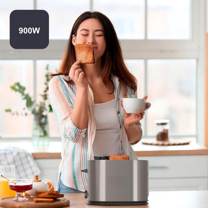 Тостер BLACK+DECKER BXTO1960E з цифровим керуванням, 1960 Вт, 6 рівнів підсмажування, 4 відділення, функції: стоп, підігрів, розморожування, автоматичне центрування, підігрівач для тостів