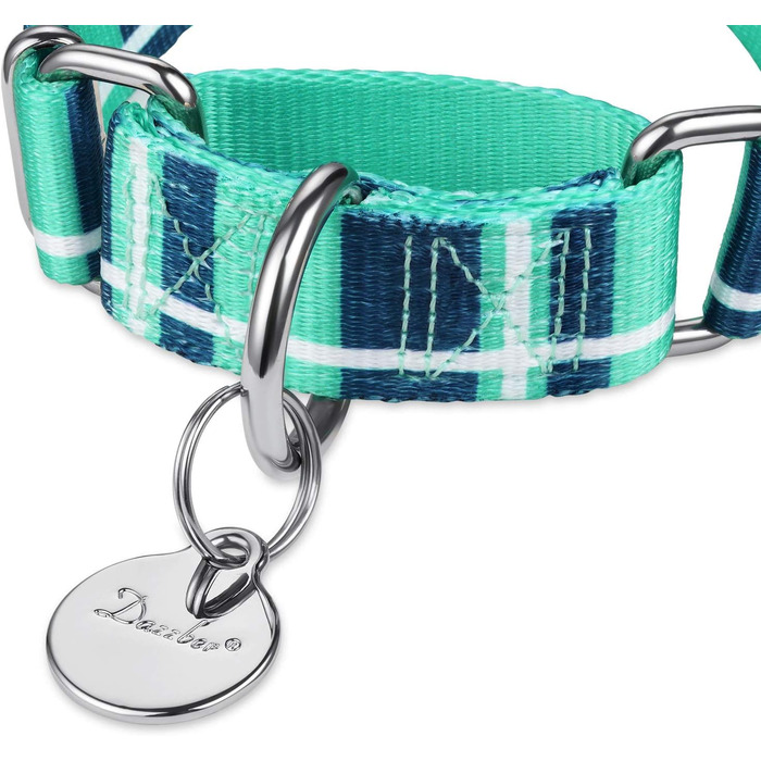 Нашийник для собак Dazzber Martingale, антинатяг, проти втечі, міцний, середні та великі породи, регульований 43.2-63.3 см, колір блакитно-зелений в клітинку