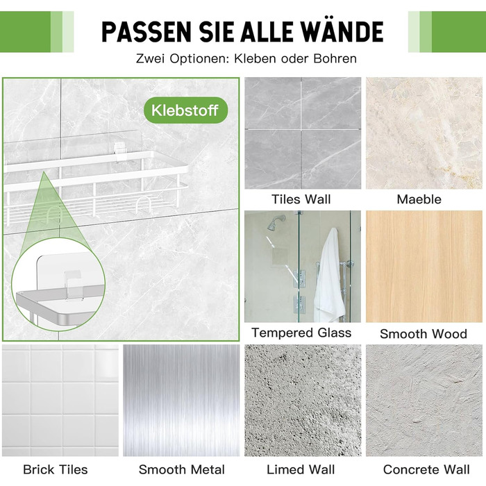 Поличка для душу Uamector без свердління - 2 шт. (білий, нержавіюча сталь)