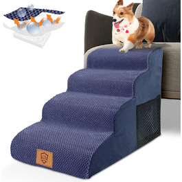 Dog Stairs for Small Dogs, 4 Steps Pet Stairs made of Foam with Waterproof Cover, Detachable Dog Ramp Cat Stairs for Sofa Bed, Send 1 Lint Roller (4 Step Blue Dog Stairs)