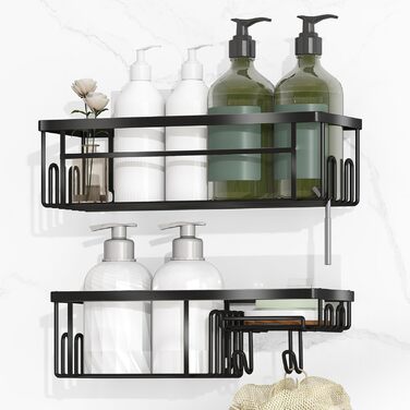 Дзеркальна поличка для душу Alyvisun з нержавіючої сталі (2 шт.) з мильницею та гачками - без свердління