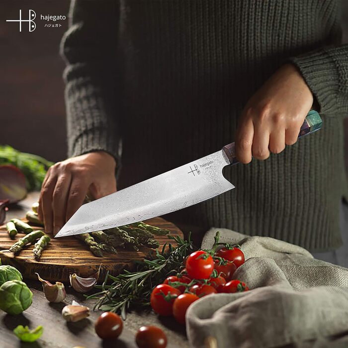 Японський ніж Hajegato з дамаської сталі (8 дюймів) - професійний кухонний ніж Kiritsuke, VG10, 67 шарів, висока якість