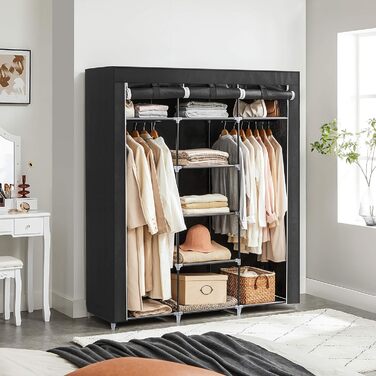 SONGMICS Clothes Closet, Fabric Closet, Folding Wardrobe with Clothes Rod, Clothes Rack, Storage, Pockets, Shoes, Bedroom, Dressing Room, 45 x 150 x 175 cm, Black RYG12B