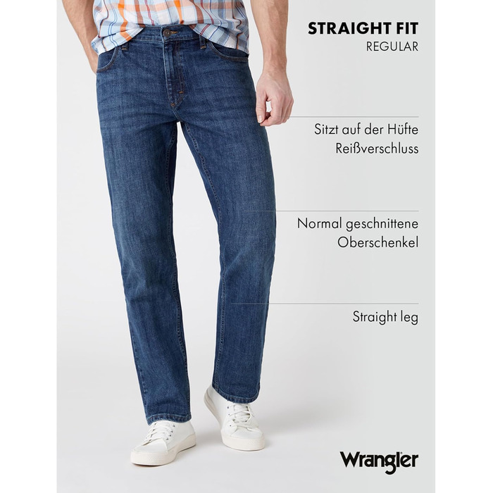 Джинси чоловічі Wrangler Straight Regular Fit, сині з чорним, W30-W44, 34W/32L Authentic Blue