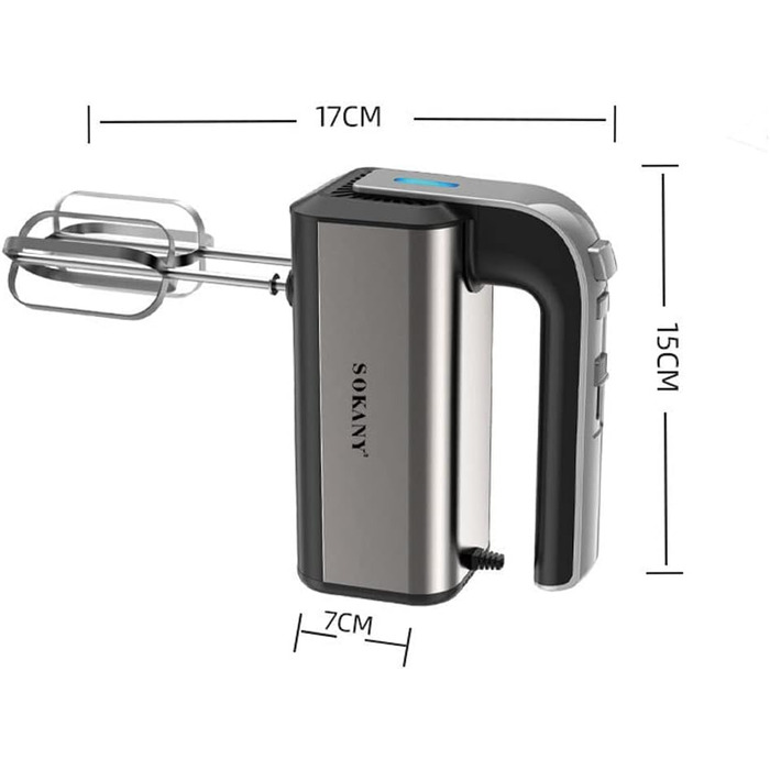 Міксер SOKANY 800W з нержавіючої сталі, 5 швидкостей, 2 гачки для тіста та 2 вінчики (CX-6651)