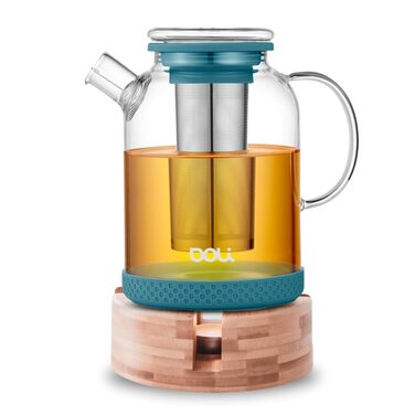 Скляний чайник Doli 1,5 л з ситечком із нержавіючої сталі та підставкою-підігрівачем, колір Teal