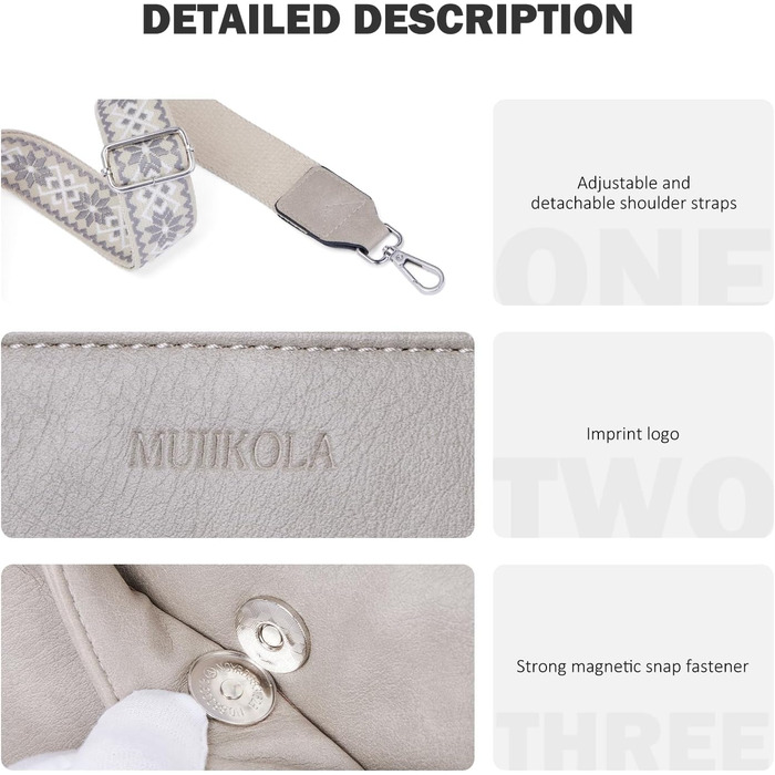 Сумка жіноча через плече MUIIKOLA кросбоді, екошкіра, бежево-сіра, з регульованим ремінцем