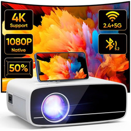 Проектор AKATUO Mini Beamer 4K з підтримкою 5G WiFi Bluetooth, 15000L, 1080P, 50% Zoom, для дому та на вулицю, сумісний з телефоном, HDMI, USB, ноутбуком, Fire TV Stick