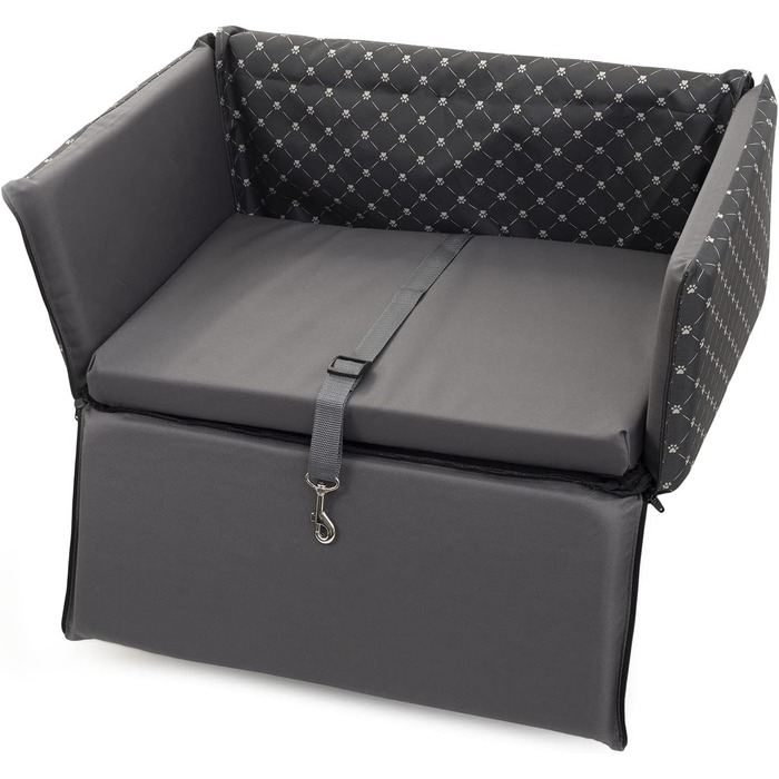 Автомобільний сидіння для собак середніх та великих порід, сірого кольору, розмір M (60x41 см) | Зручне автоліжко для собак, автосидіння на заднє сидіння або пасажирське місце | Матеріал: поліестер (імітація льону)