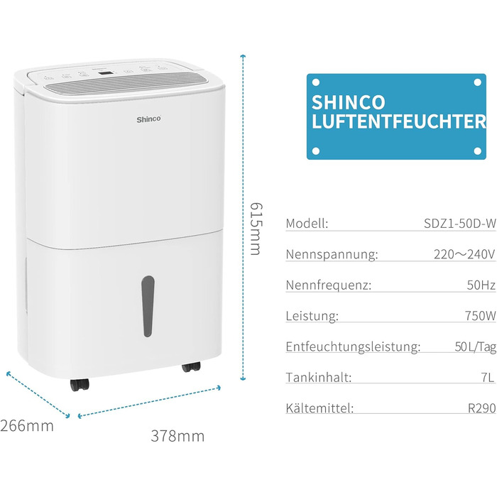SHINCO 30L Електричний Зволожувач Повітря з WiFi, 30л, для 105м³ (35м²), Автоматичний перезапуск, Таймер 24г, Фільтр Активне Вугілля, Постійний Злив, SDZ1-50D