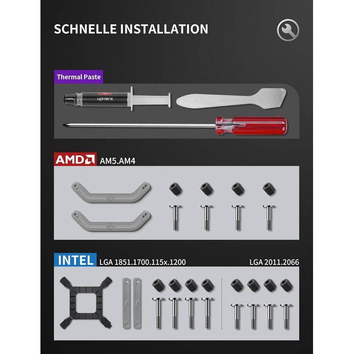 upHere UE2 Elite KC8C CPU кулер ARGB 120mm, Dual-Tower з 8 теплових трубок, TDP 280W, для процесорів AM5/AM4/AM3 Intel 1851/1700/115x/1200, тихий кулер для ПК (UE2 Elite T8-White)