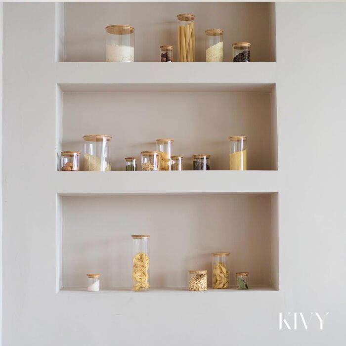 Скляні контейнери для зберігання KIVY з кришкою, 4 шт по 1200 мл - герметичні банки для продуктів, контейнери для кухні з бамбуковою кришкою