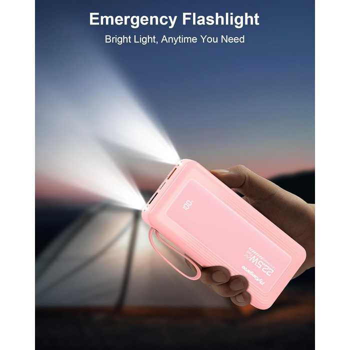 Портативний зарядний Power Bank 20000mAh з LED дисплеєм (2026 Upgrade), рожевий, 6 виходів, 2 входи, 22,5W